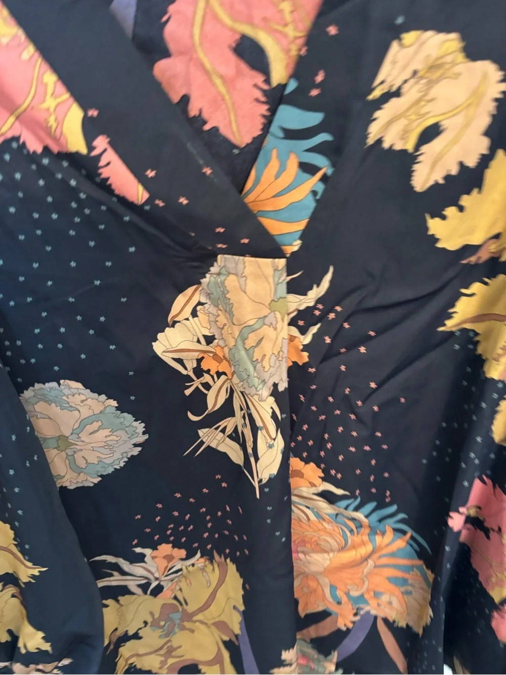 JODIFL Black Floral V-Neck Blouse with Mustard, Coral & Sage - Picture 8 of 9